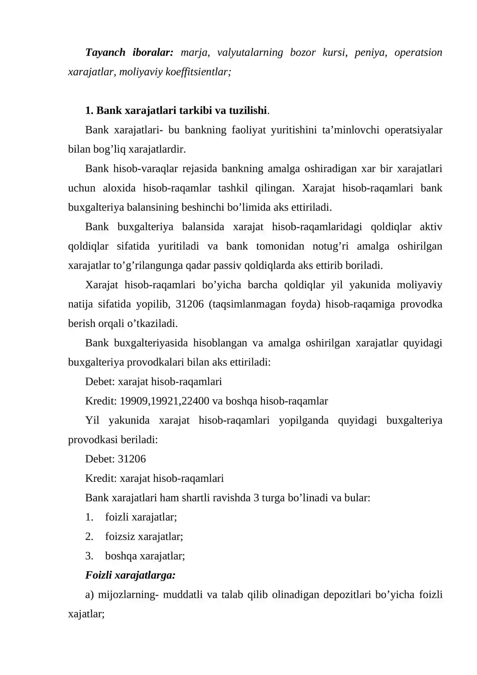 Bank xarajatlari tarkibi va tuzilishi 2
