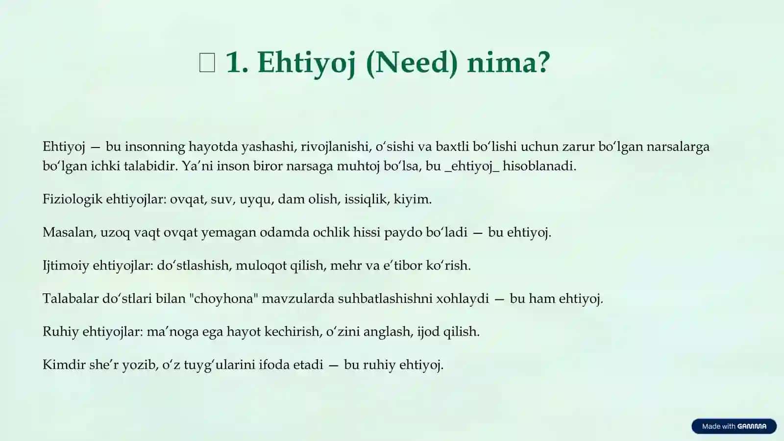 EXTIYOJ VA QIZIQISHLAR 2