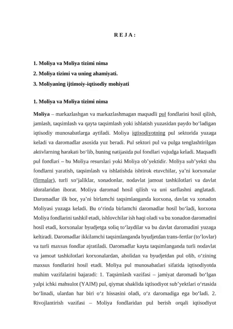 Moliya tizimi va uni ahamyati 2