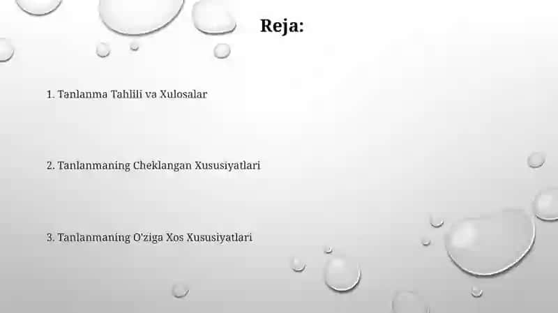 Tanlanmaning sonli xarakteristikalari 2