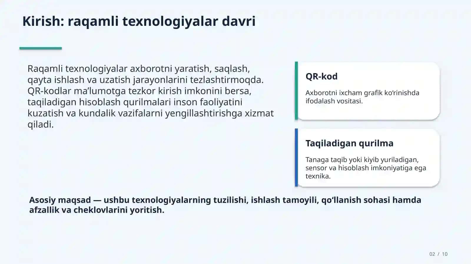QR  kodlar. Taqiladigan hisoblash qurilmalari. 2