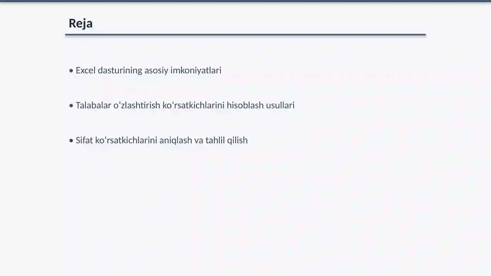 Excel dasturida guruh talabalarining modullar bo‘yicha o‘zlashtirish ko‘rsatkichi, sifat ko‘rsatkichlarini hisoblash va jadval tuzish, natijalar asosida digrammalar yaratish 2