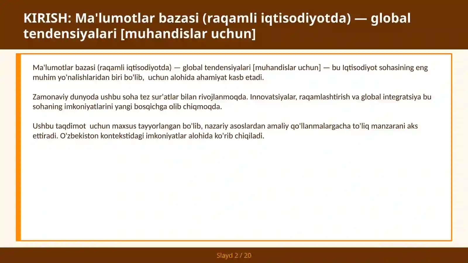 Ma'lumotlar bazasi (raqamli iqtisodiyotda) — global tendensiyalari [muhandislar uchun] 2