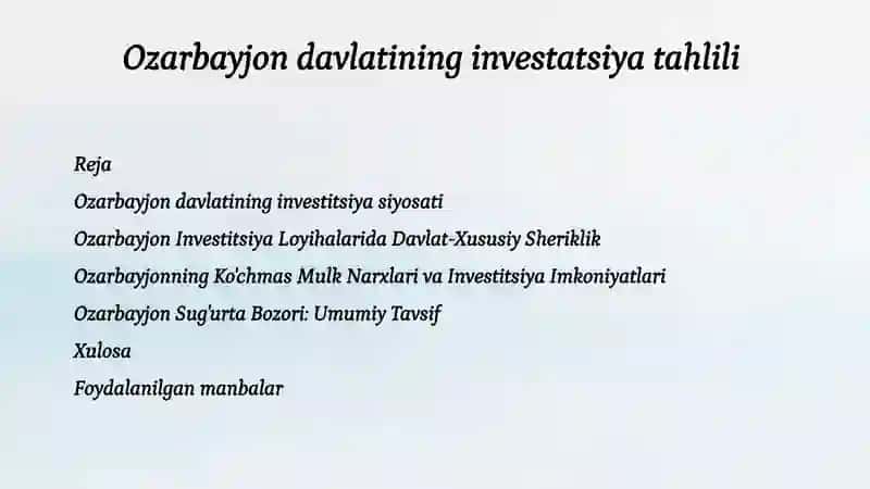 Ozarbayjon investitsiya siyosati 2
