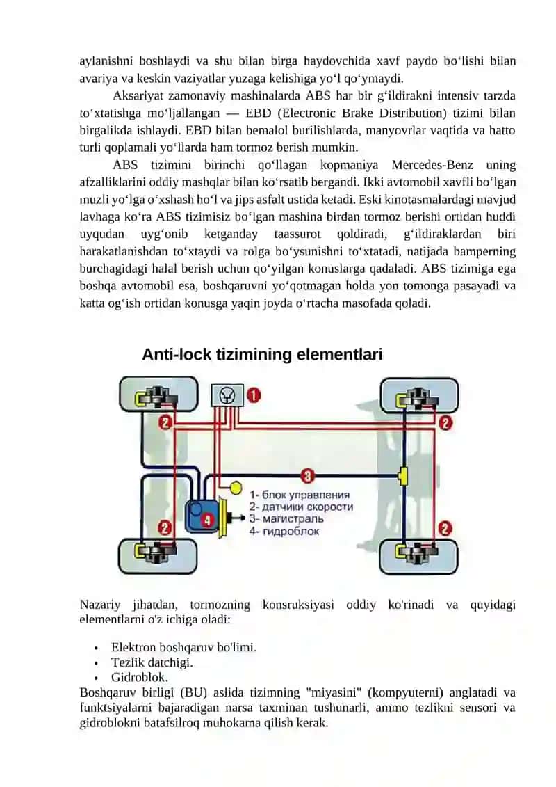 Avtomobilning gidravlik antiblokirovkali tormoz tizimi 2