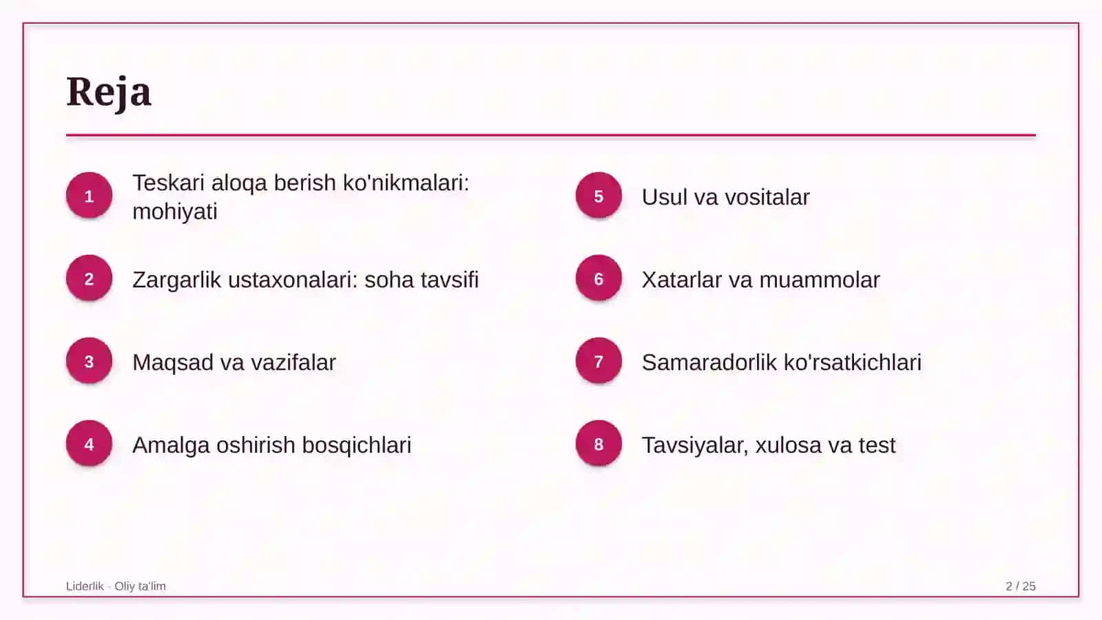 zargarlik ustaxonalarida teskari aloqa berish ko'nikmalarini rivojlantirish 4880 2