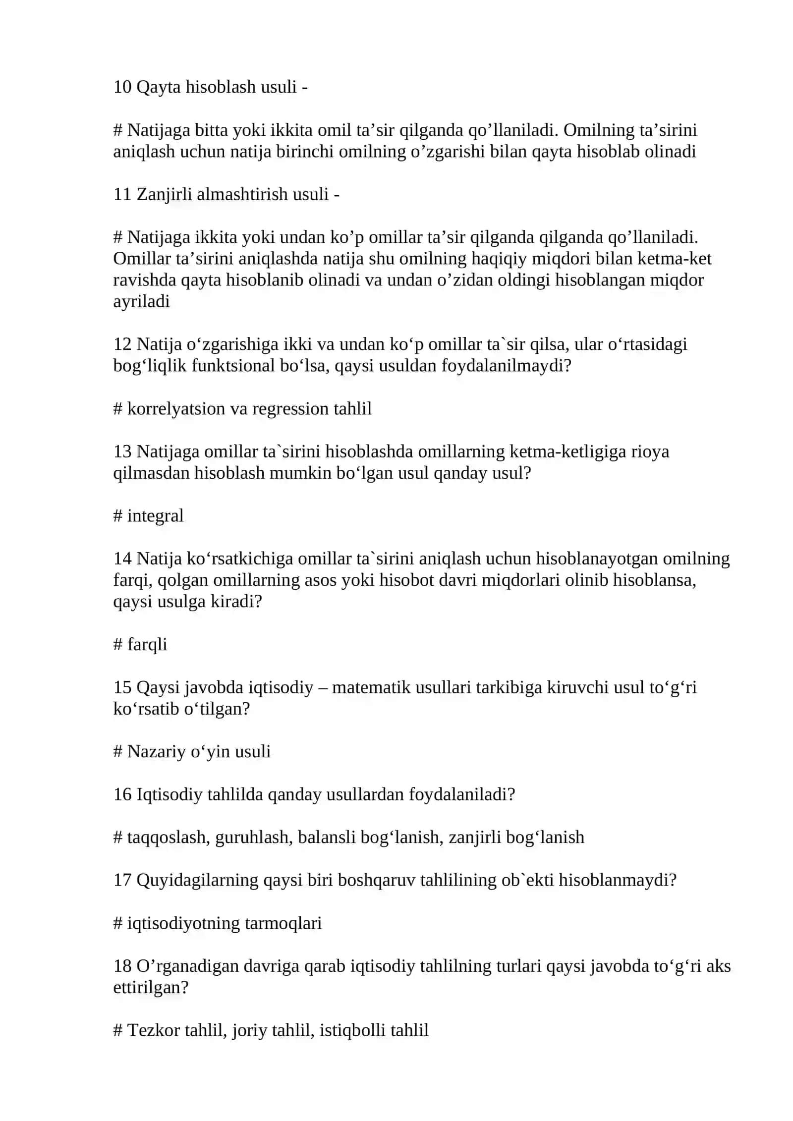 IQTISODIY TAHLIL FANIDAN TEST SAVOLLARI 2
