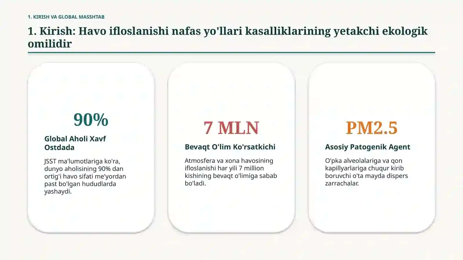 Havo ifloslanishi va o‘pka patologiyasi — 15 slayd 2