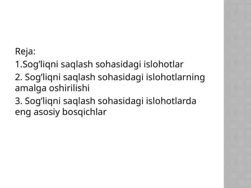 Sog’liqni salash sohasidagi o’zgarishlar 2