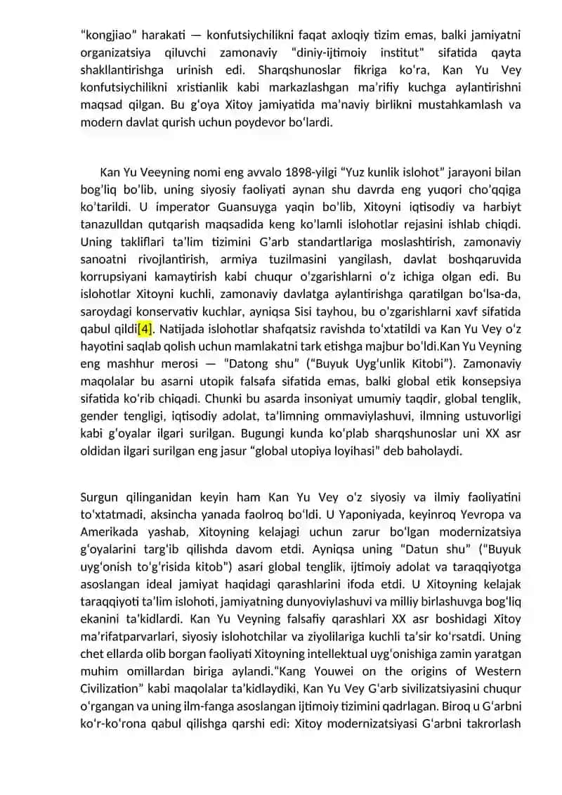Kan Yu Veey tarixiy shaxs sifatida word formatda sifatli essay 2