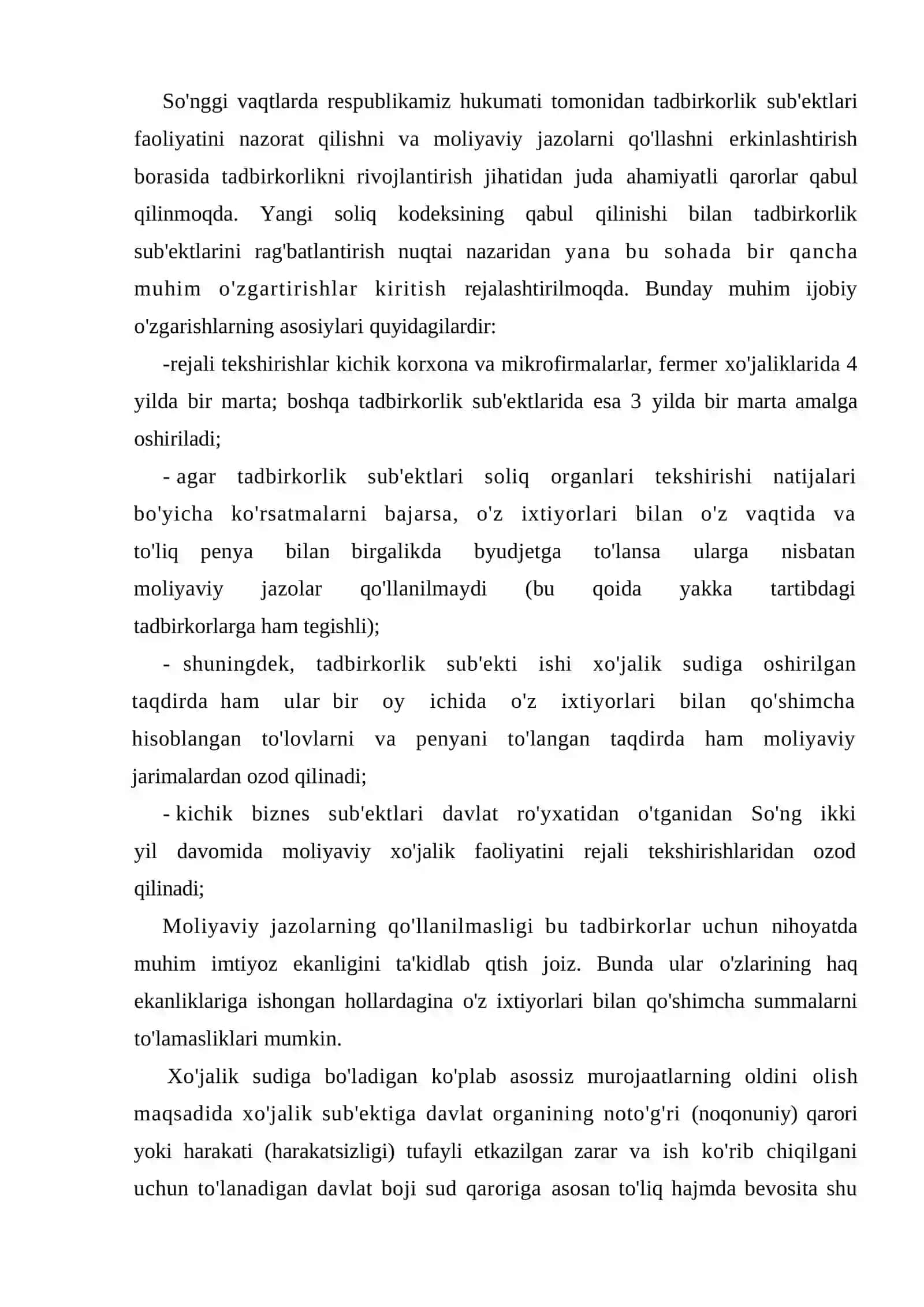 Soliq nazoratini erkinlashtirish va takomillashtirish masalalari 2