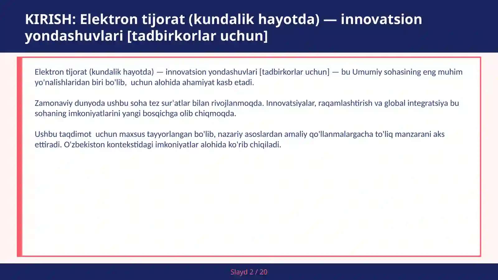 Elektron tijorat (kundalik hayotda) — innovatsion yondashuvlari [tadbirkorlar uchun] 2