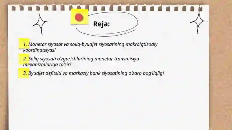 Monetar siyosatning soliq byudjet siyosati bilan bogʻliqligi 2