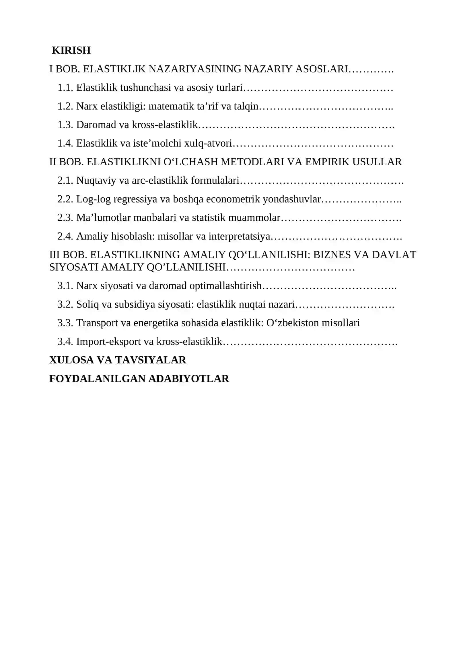 "Mikroiqtisodiyot" fanidan " Elastiklik nazariyasi va uni amaliyotda qo'llanilishi" 2
