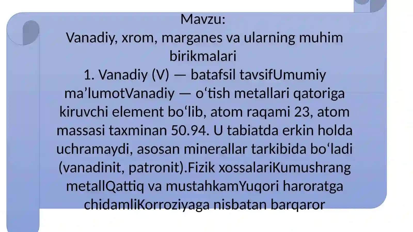 Vanadiy, xrom, marganes va ularning muhim birikmalari 2