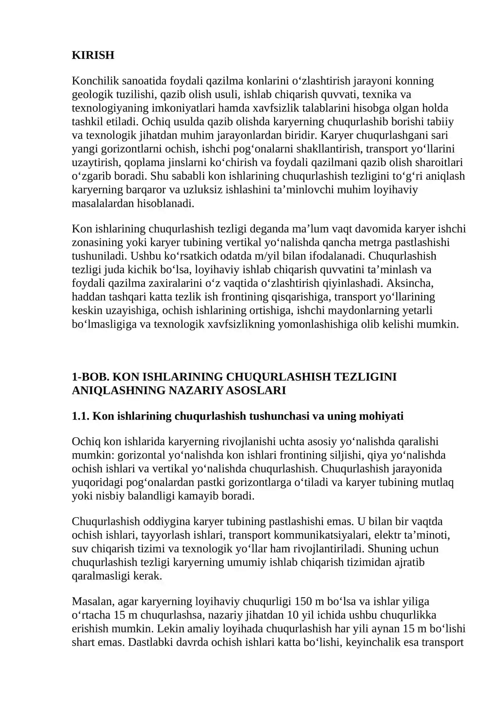 Kon ishlarining chuqurlashish tezligi 2