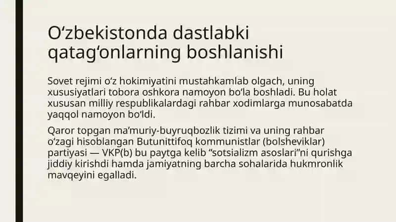 MAVZU: OʻZBEKISTONDA QATAGʻONLIK. 2