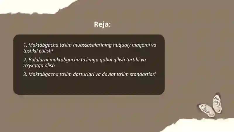 Maktabgacha taʼlim va tarbiya toʻgʻrisidagi qonunlar va moddalar 2