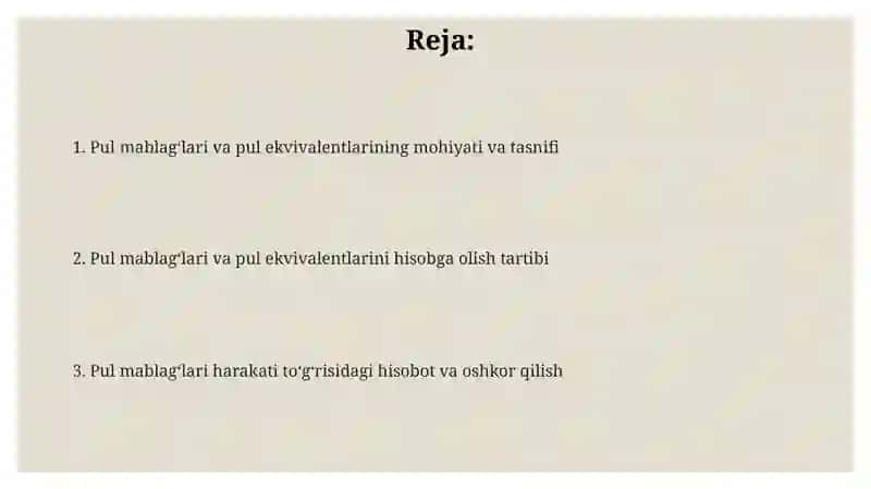 Pul mablag'lari va pul ekvivalentlarning hisobi 2