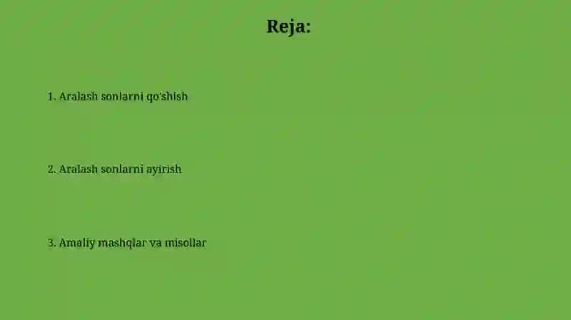 Aralash kasrlarni qo'shish va ayirish 2