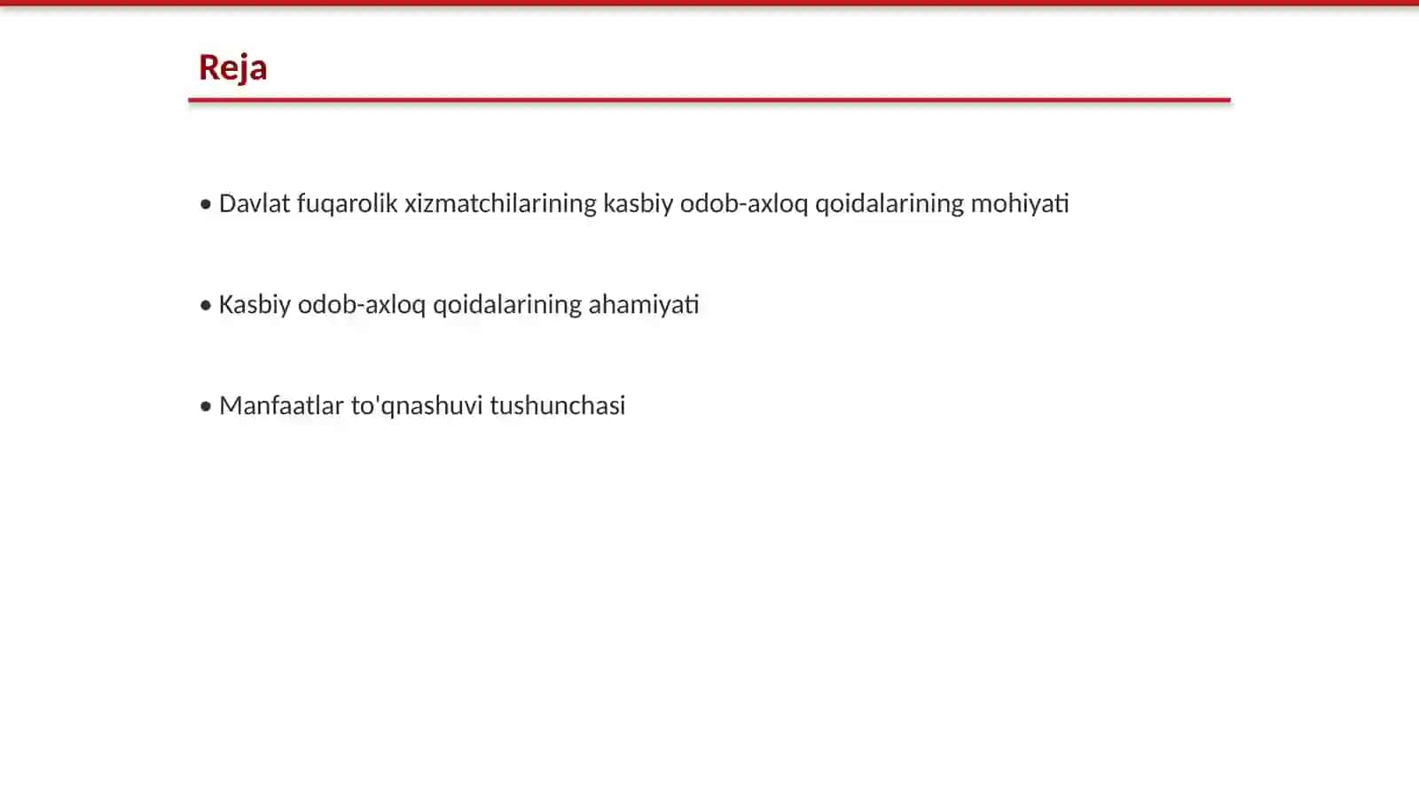 Davlat fuqarolik xizmatchilarining kasbiy odob-axloq qoidalari va manfaatlar to'qnashuvi 2