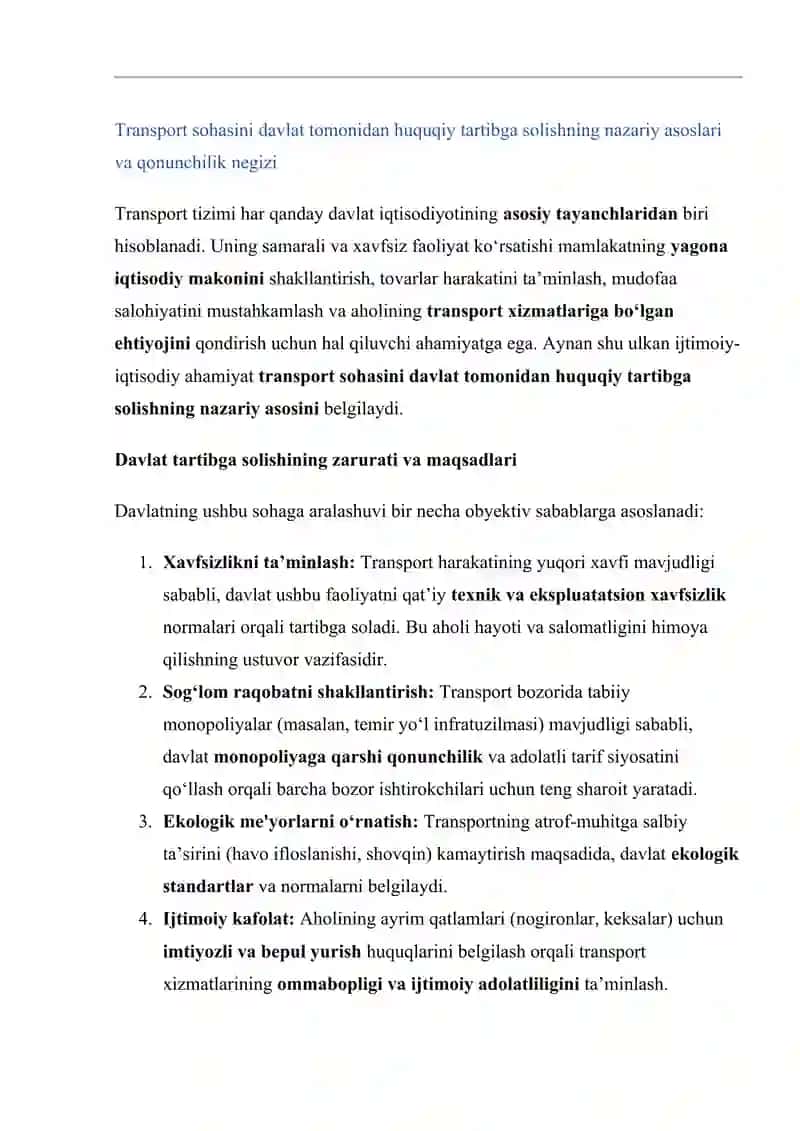 TRANSPORT TIZIMI DAVLAT TOMONIDAN BOSHQARISHNING  HUQUQIY MEXANIZIMLARI 2