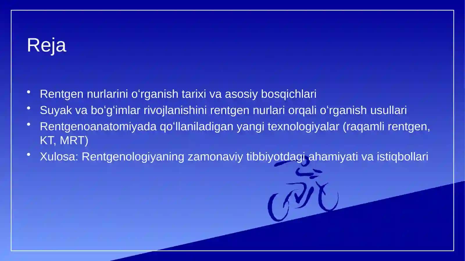 RENTGEN NURLARNI OʻRGANISH TARIXI SUYAK VA BOʻGʻIMLAR RIVOJLANISHINI RENTGEN NURLAR ORQALI OʻRGANISH RENTGENOANATOMIYADA YANGI TEXNALOGIYALAR 2