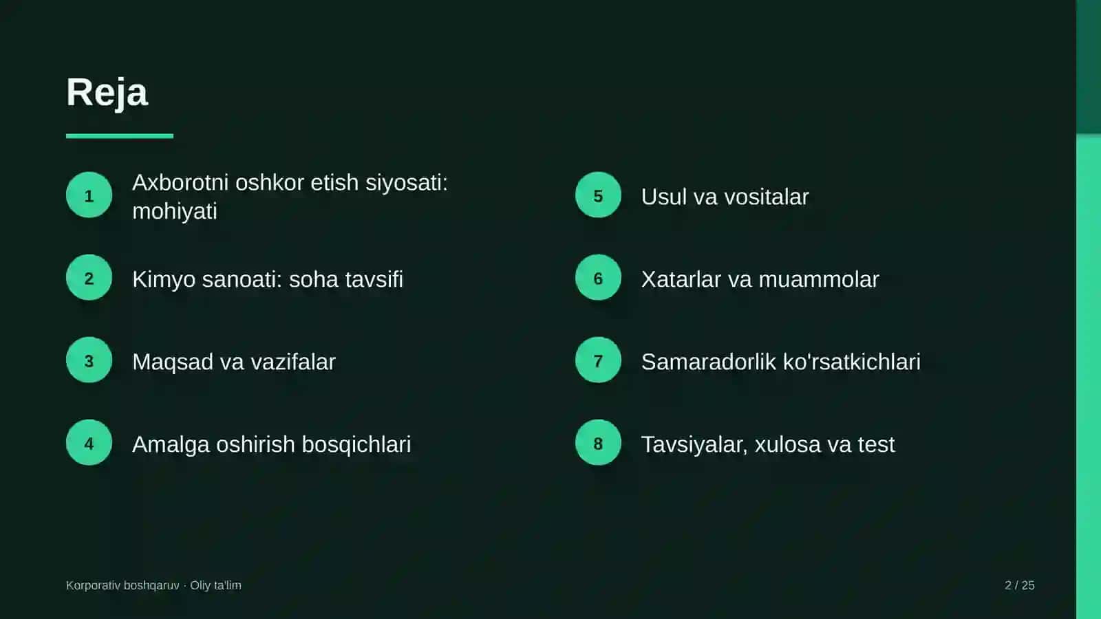 Kimyo sanoatida axborotni oshkor etish siyosati 2