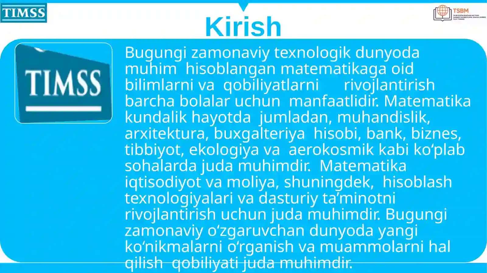 TIMSS xalqaro tadqiqotining matematika fan mazmuni bo‘yicha kognitiv sohalar (bilish, qo‘llash, mulohaza yuritish)ga doir topshiriqlar bilan ishlash metodikasi. 2