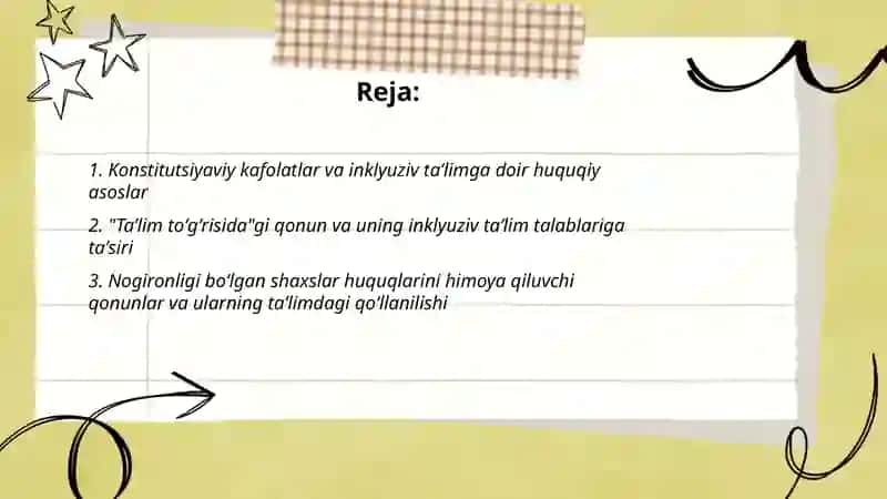 Oʻzbekistonda inklyuziv taʼlimning meʼyoriy - huquqiy bazasini tahlil qilish 2