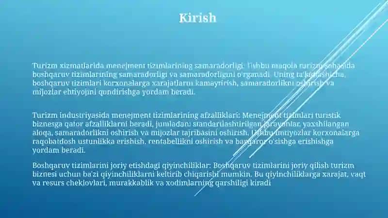 Turizm Xizmatlarida Menejment Tizimining Samaradorligi 2
