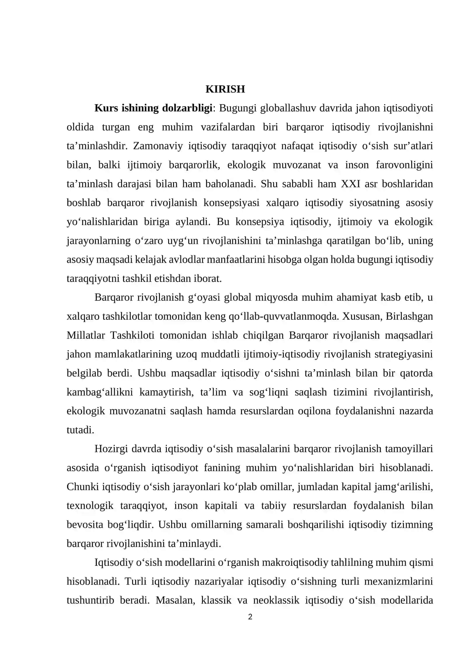 Barqaror rivojlanish maqsadlari va iqtisodiy o'sish modellari 2