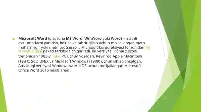 Word dasturida ishlash asoslari 2