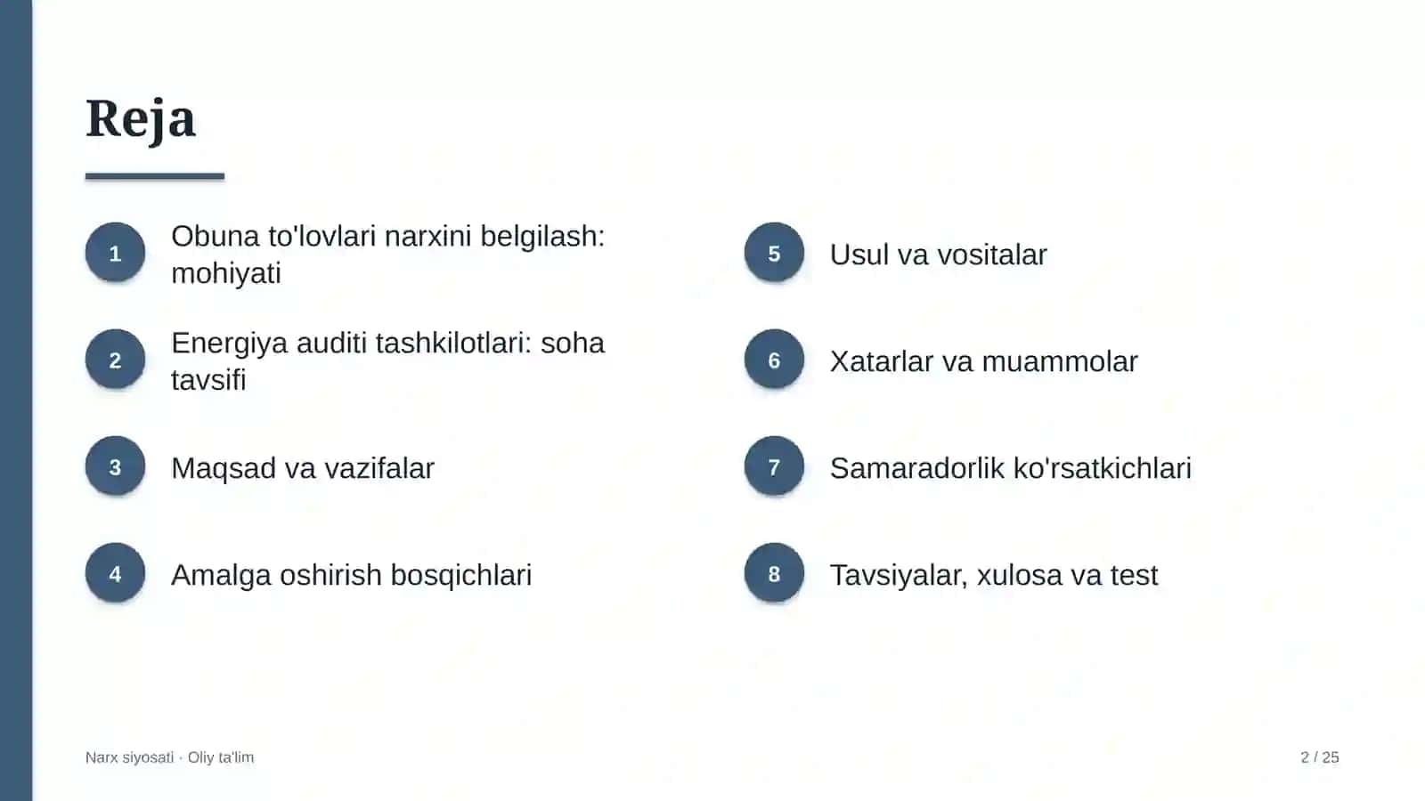 Energiya auditi tashkilotlarida obuna to'lovlari narxini belgilash 2