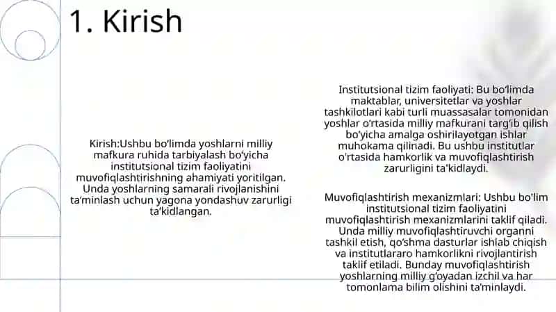 Yoshlarni Milliy Goya Ruhida Tarbiyalashning Institutsional Tizimi Faoliyatini Muvofiqlashtirish Masalalari 2