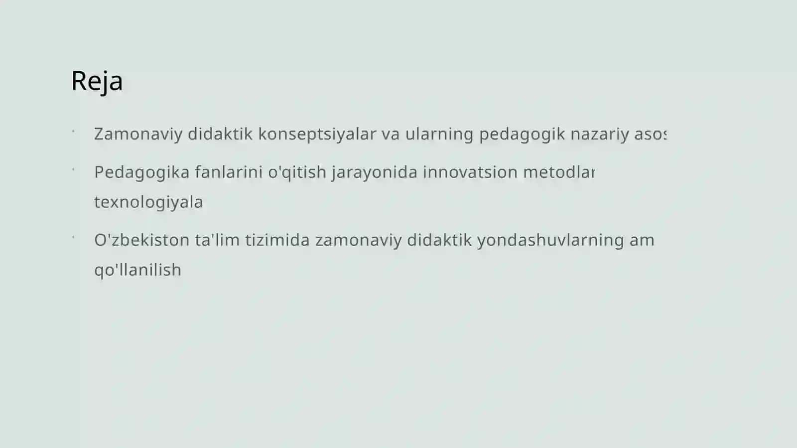 Zamonaviy didaktik konseptsiyalar. Pedagogika fanlarini o'qitish jarayoni-yaxlit tizim sifatida mavzusida slayd taqdimot 2