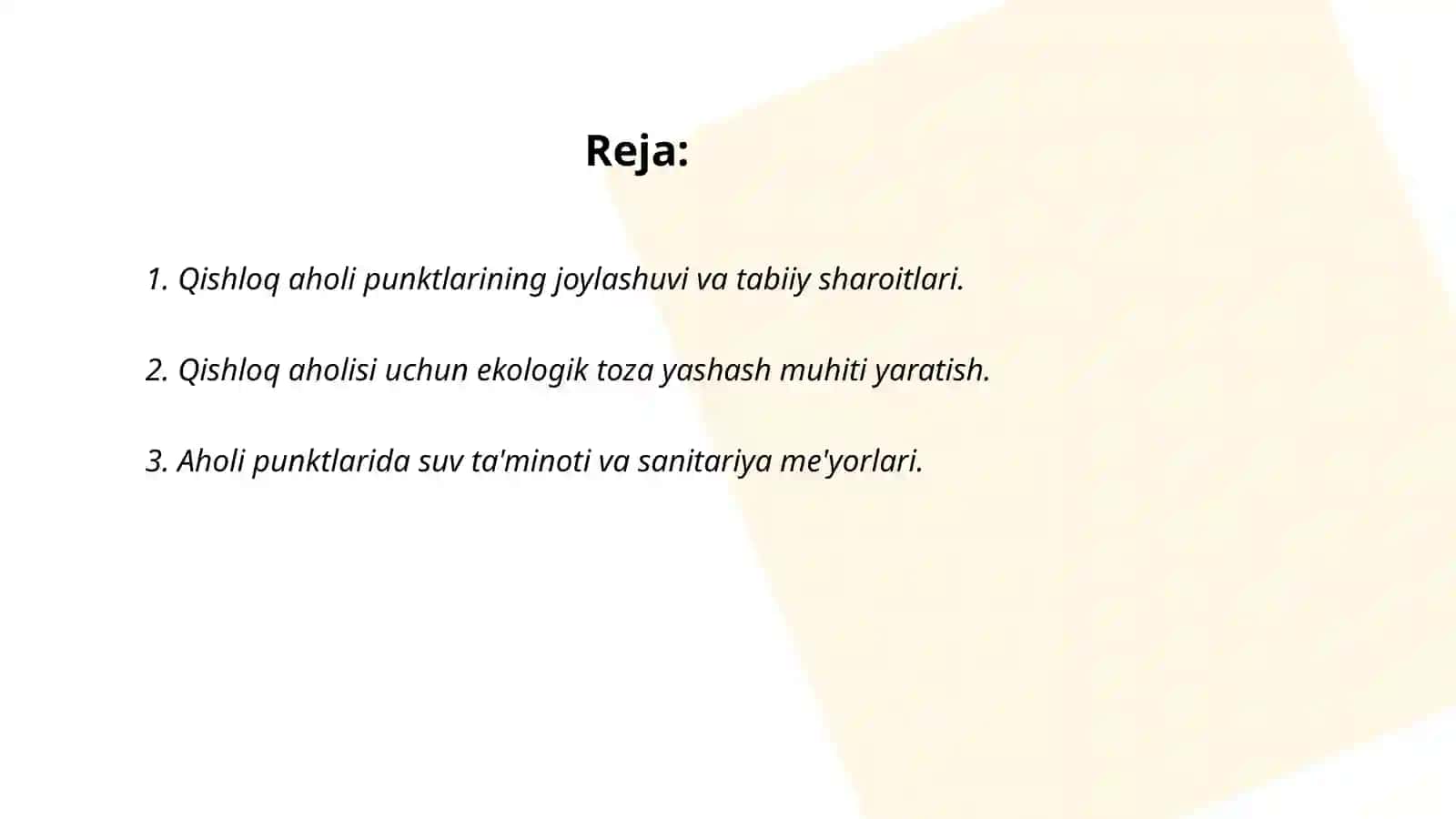 Qishloq aholi turar joylarini rejalashtirishning gigienik asoslarini ilmiy asoslash 2