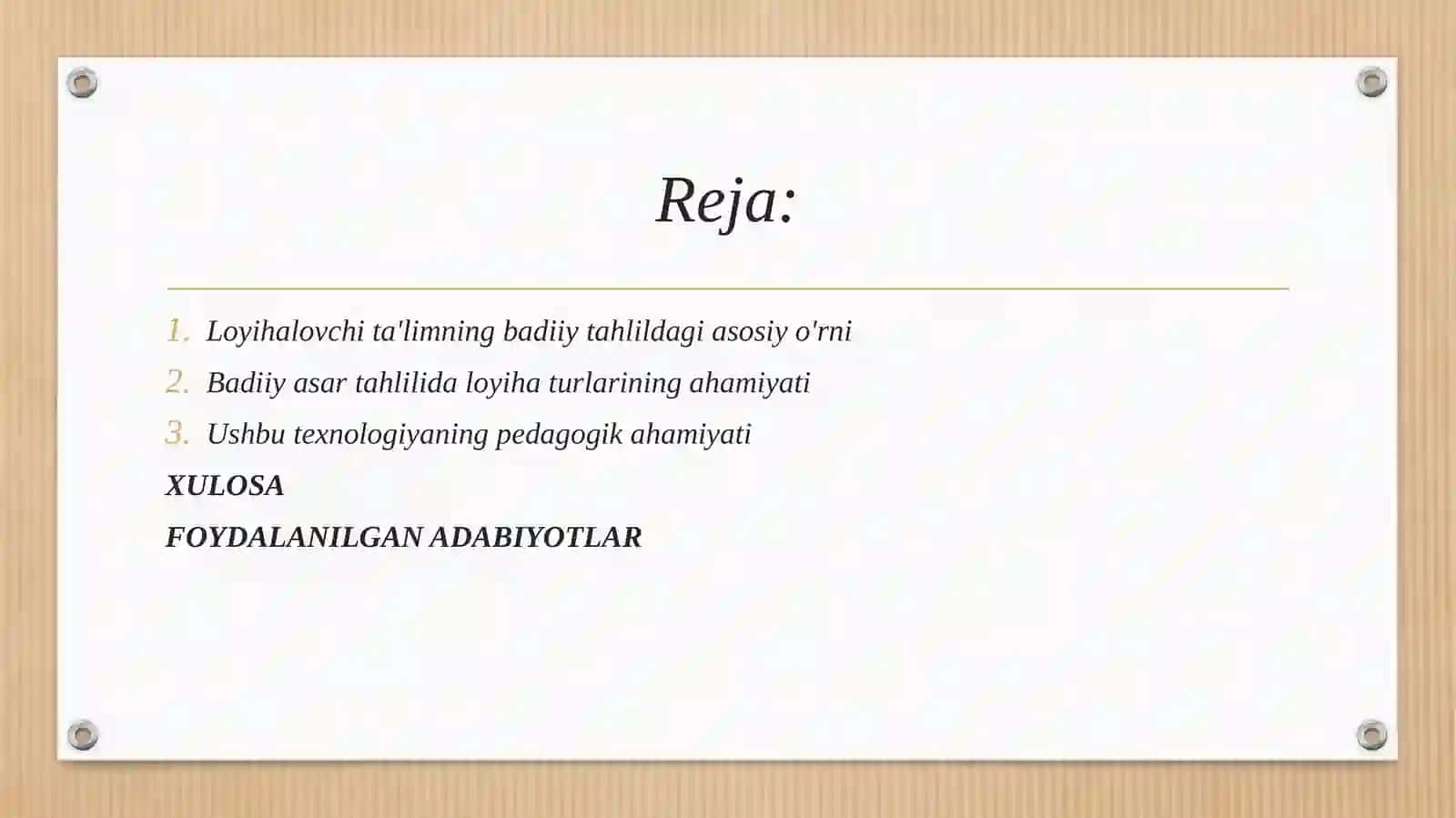 Badiiy asar tahlili jarayonida loyihalalovchi ta'lim texnologiyalarining o'rni va ahamiyati 2