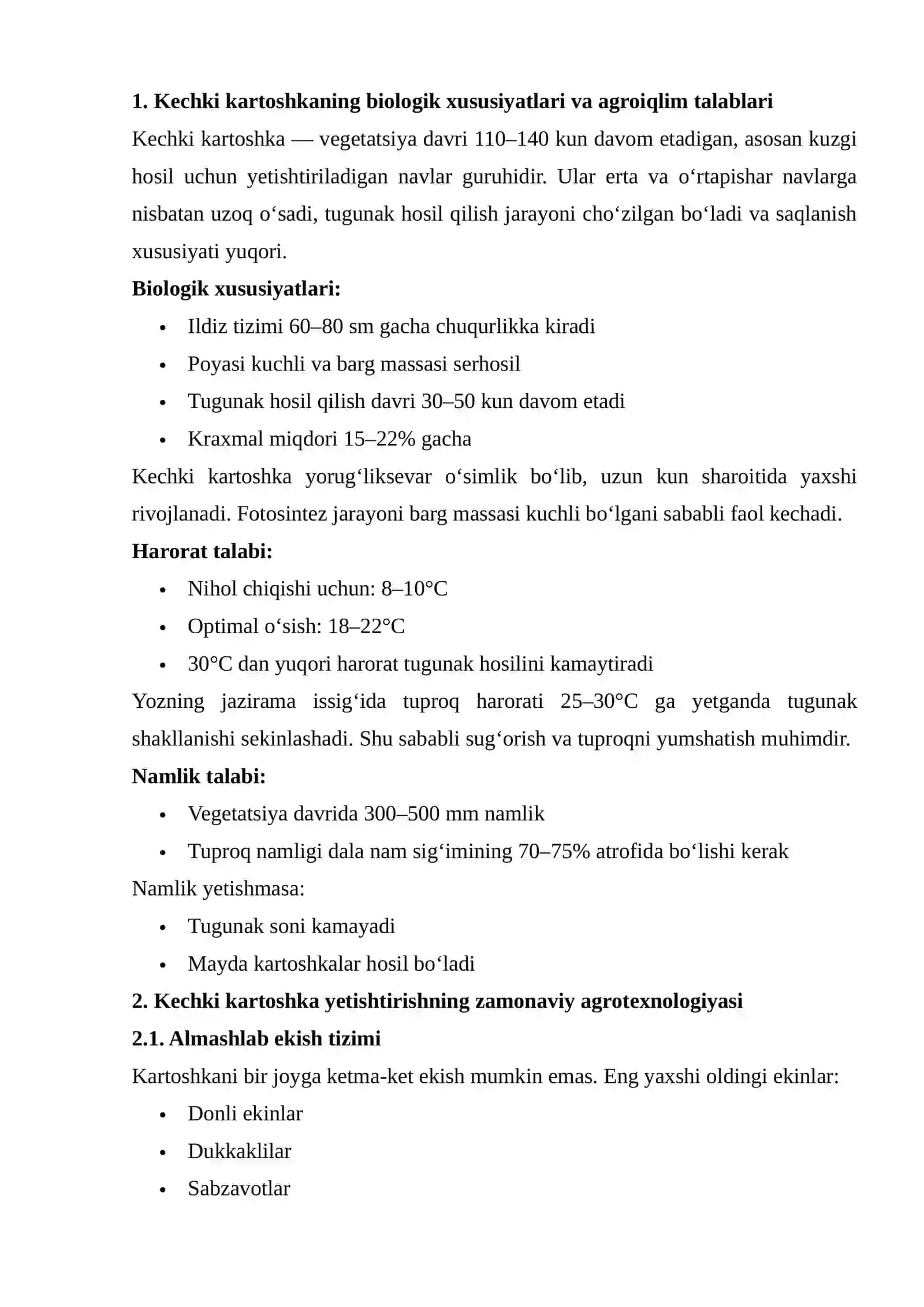 KECHKI KARTOSHKA YETISHTIRISH TEXNOLOGIYASI 2