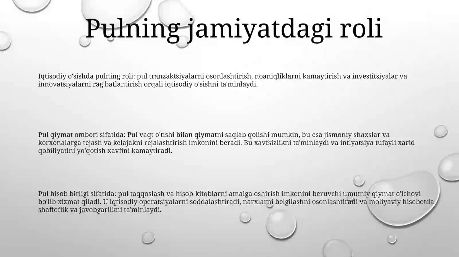 Pulning roli iqtisodiy o'sishda 2