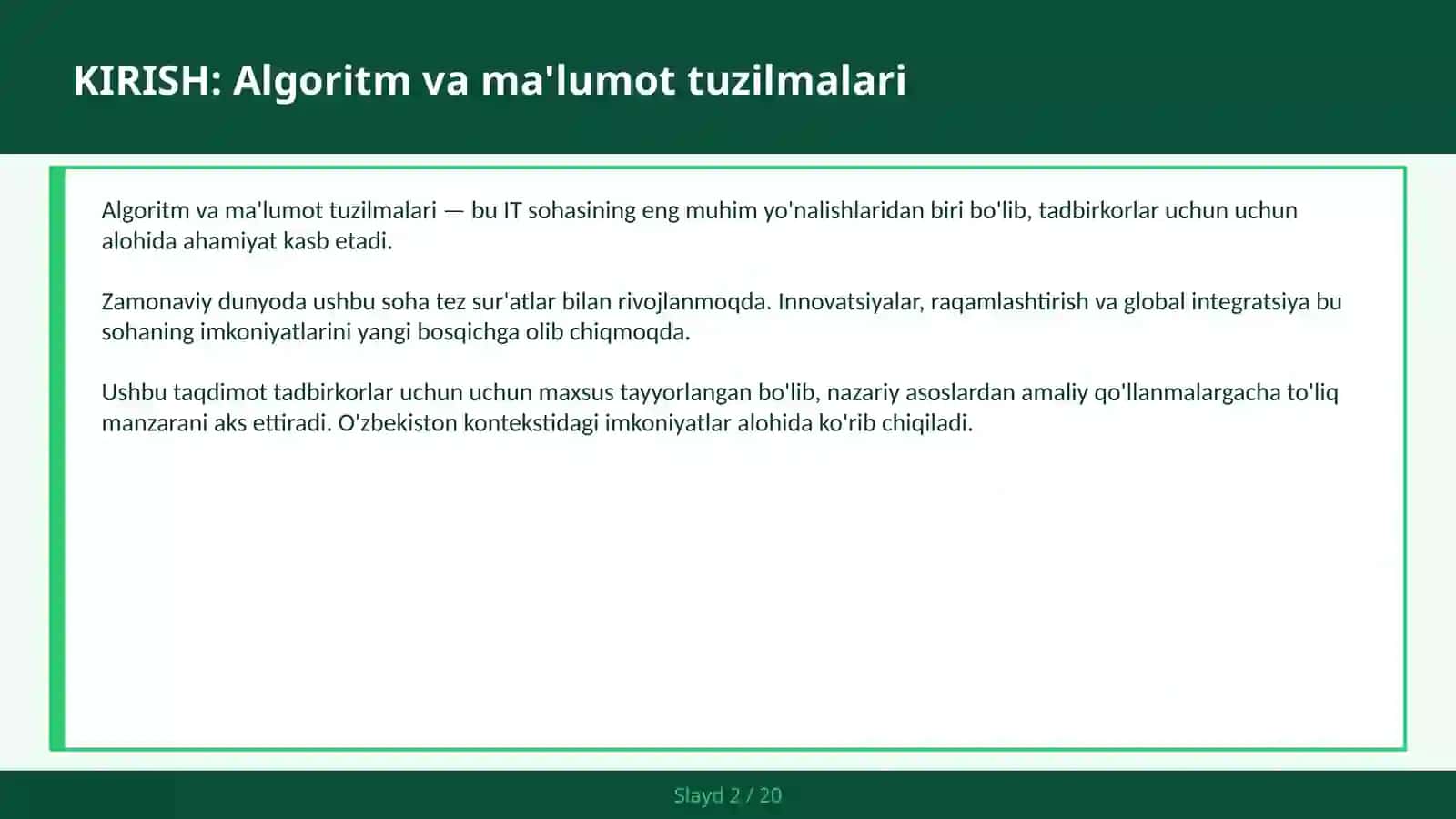 Algoritm va ma'lumot tuzilmalari 2