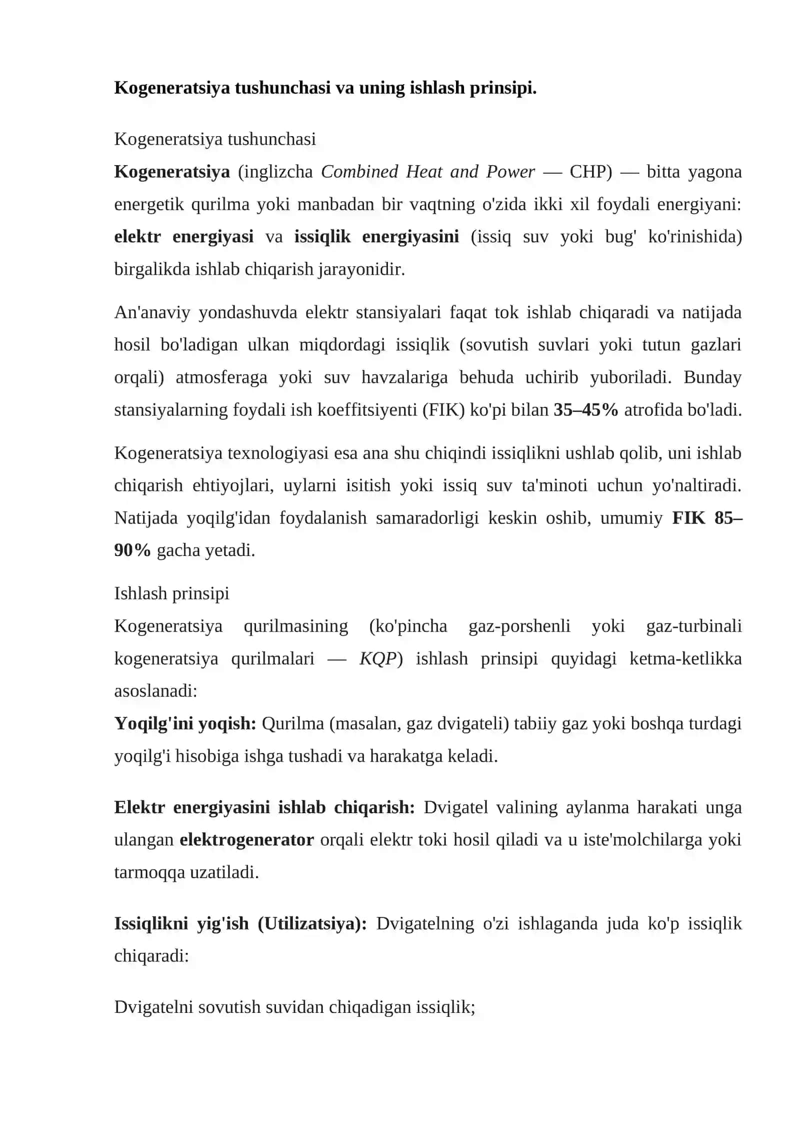 Kogeneratsiya tushunchasi va uning ishlash prinsipi 2