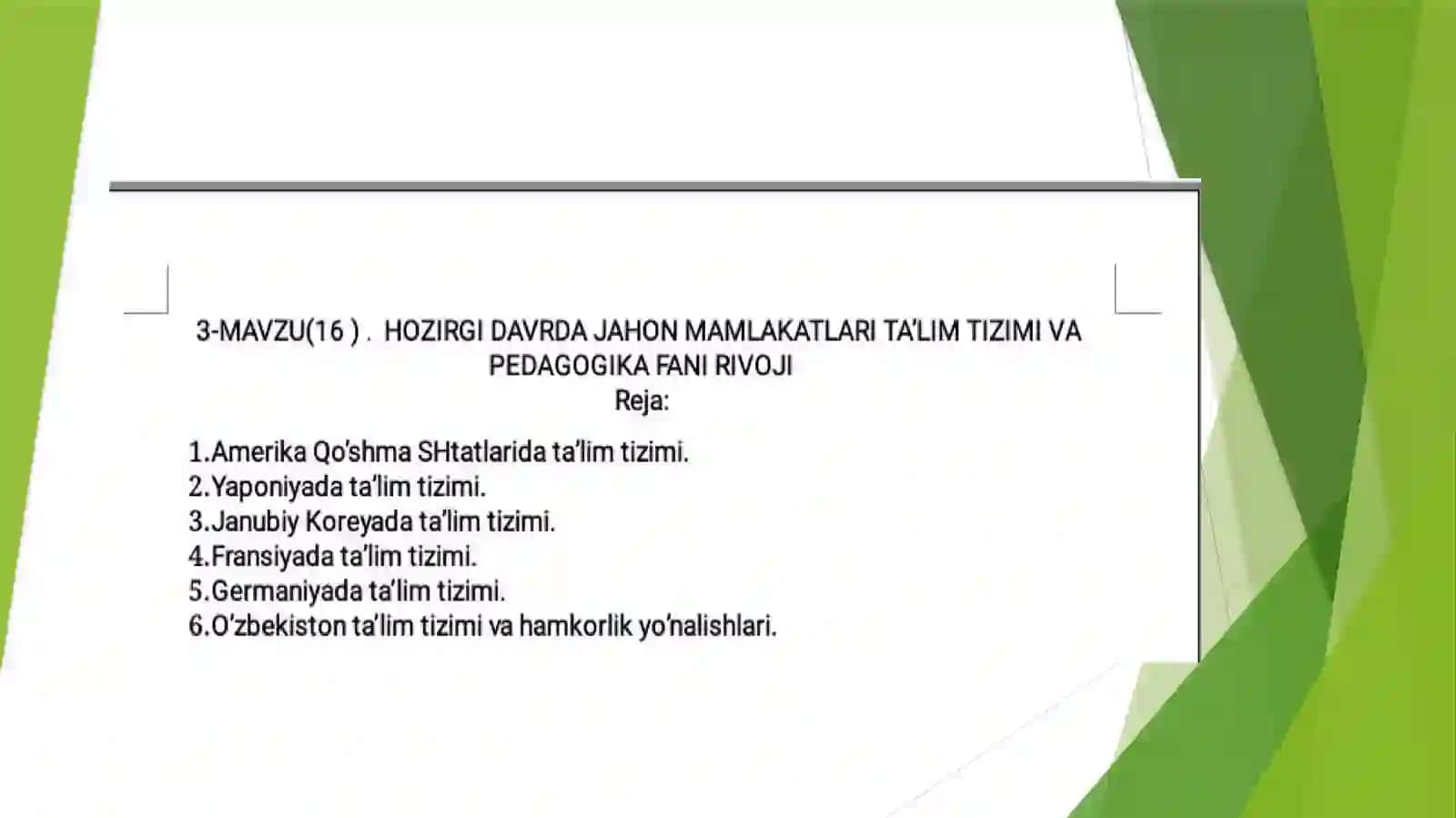 UMUMIY PEDOGOGIKA FANIDAN TAYYORLAGAN TAQDIMOTI 2