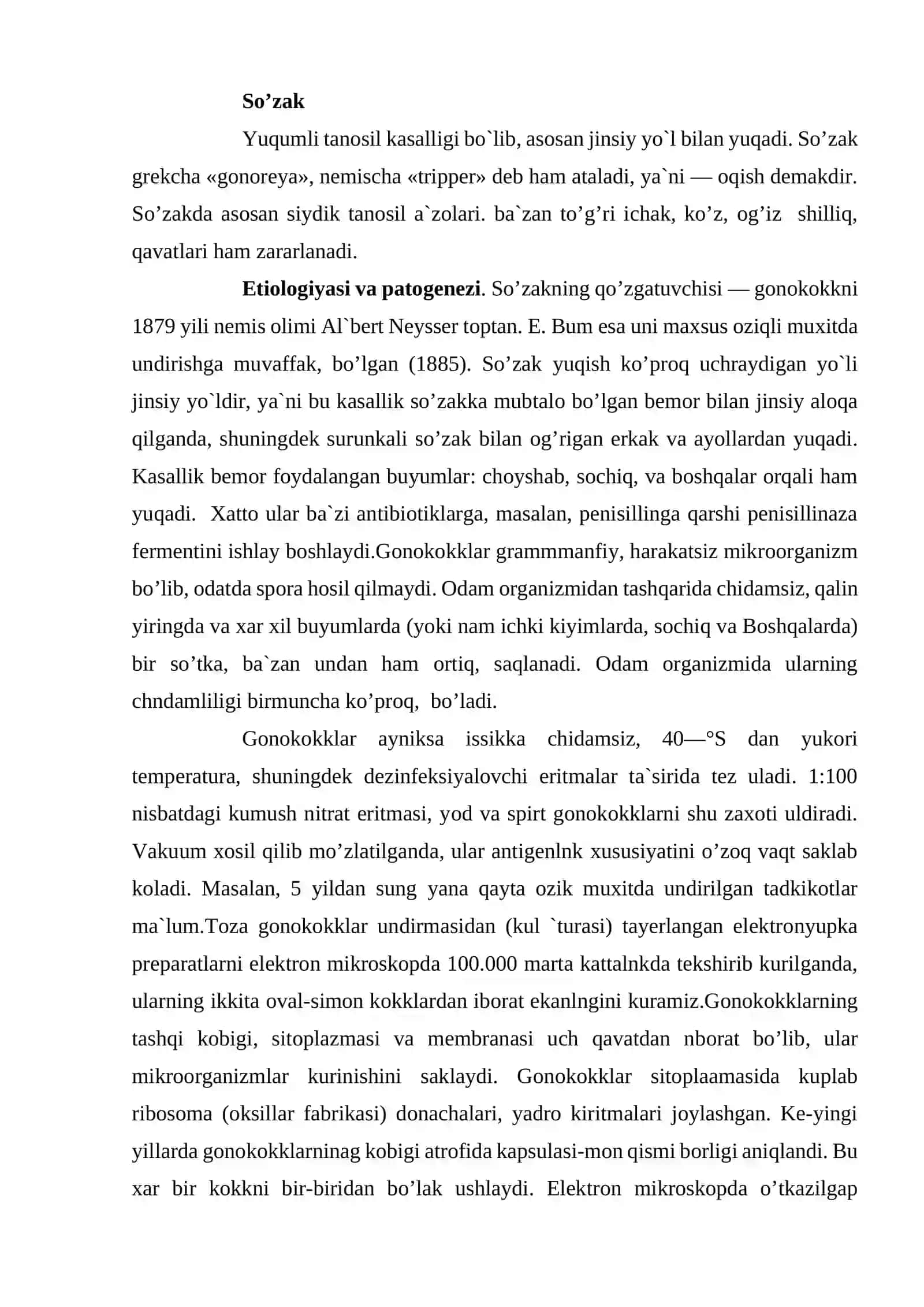 So’zak kasalligining umumiy kechishi, zamonaviy tasnifi 2
