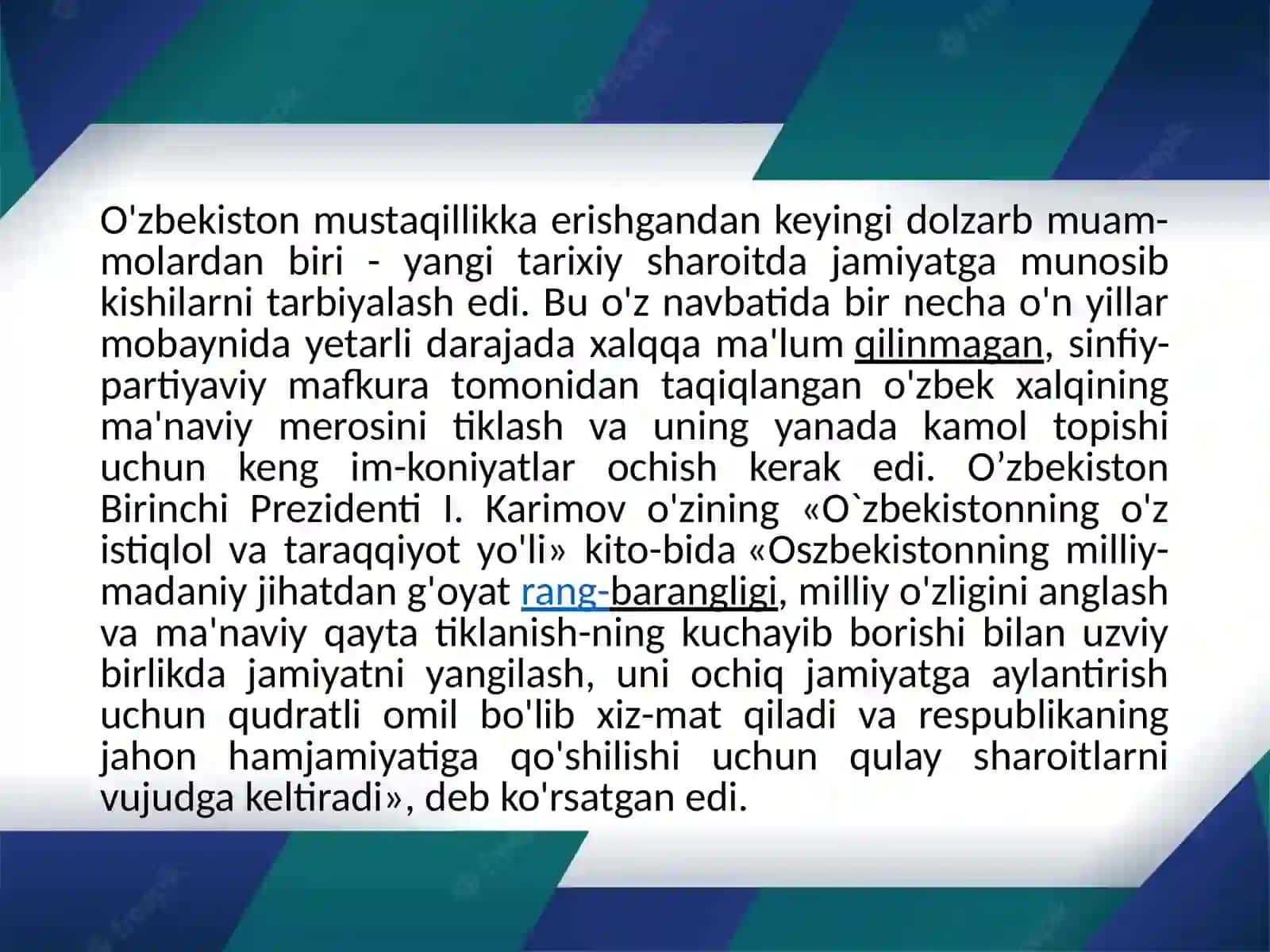 MILLIY, TARBIYAVIY QADRIYATLARNI TIKLASH VA ZAMONAVIYLASHTIRISH 2