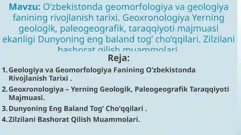 Geologiya va Geomorfologiya Fanining Oʻzbekistonda Rivojlanish Tarixi 2