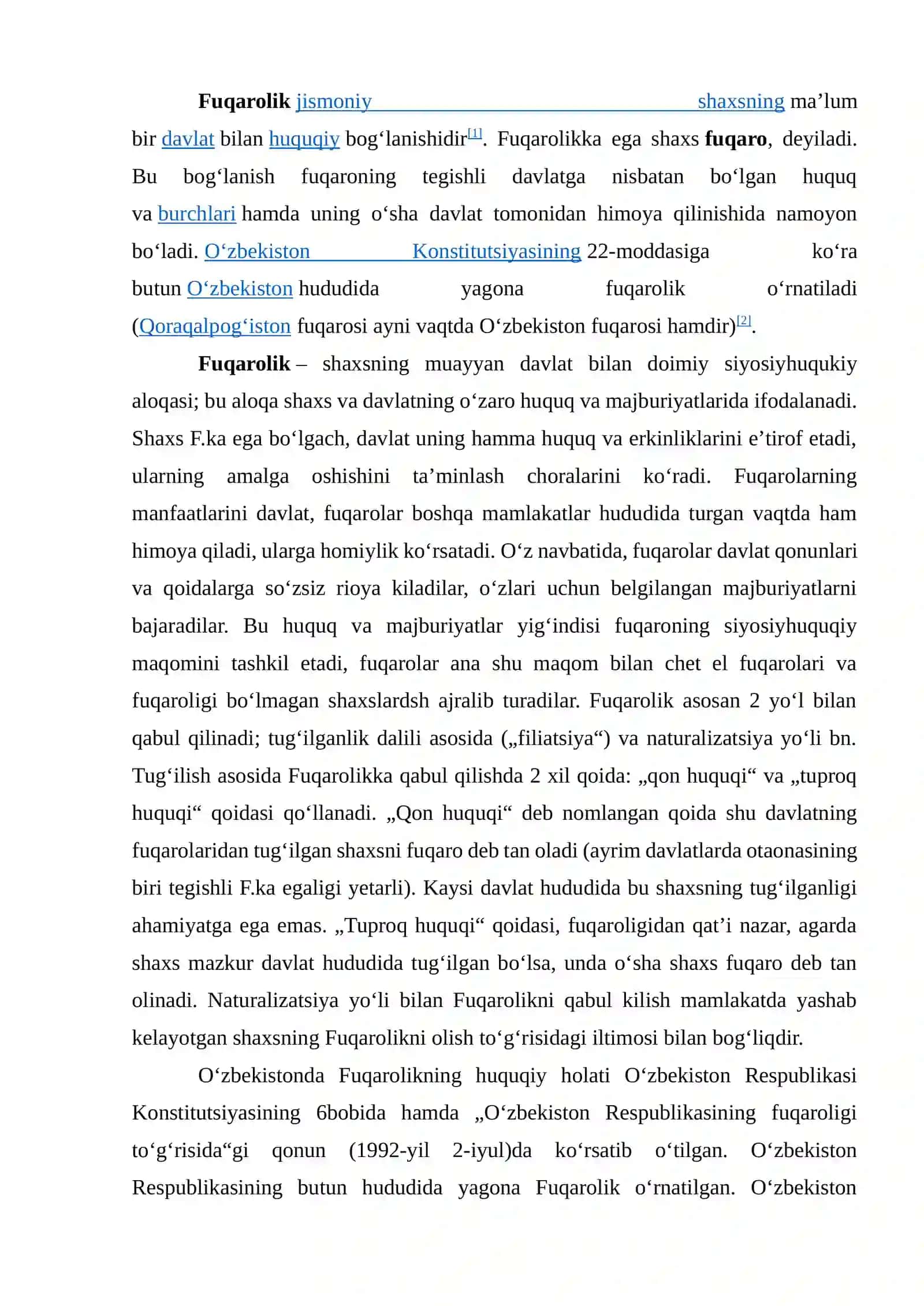 Shaxs va fuqarolikka taalluqli umumiy qoidalar.Fuqarolik 2