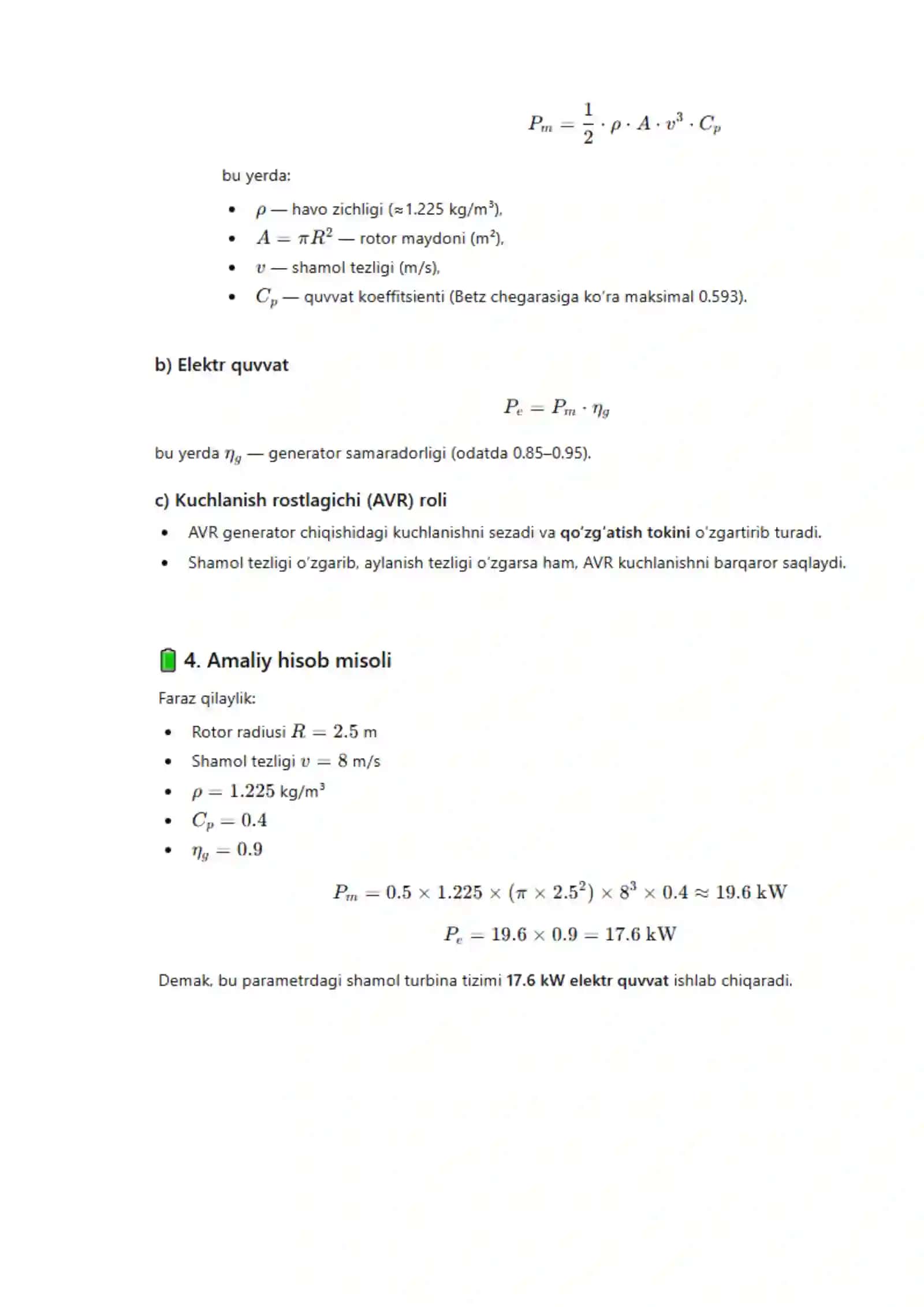 SHAMOL DVIGATELLARI VA KUCHLANISH ROSTLAGICHI BILAN ISHLASHGA MULJALLANGAN GENERATORLARI HISOBI 2