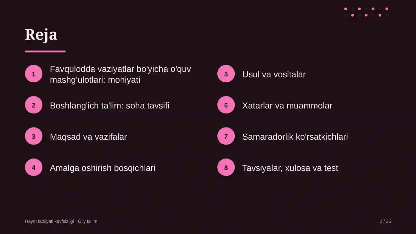 Hayot faoliyati xavfsizligi · Oliy ta'lim 2