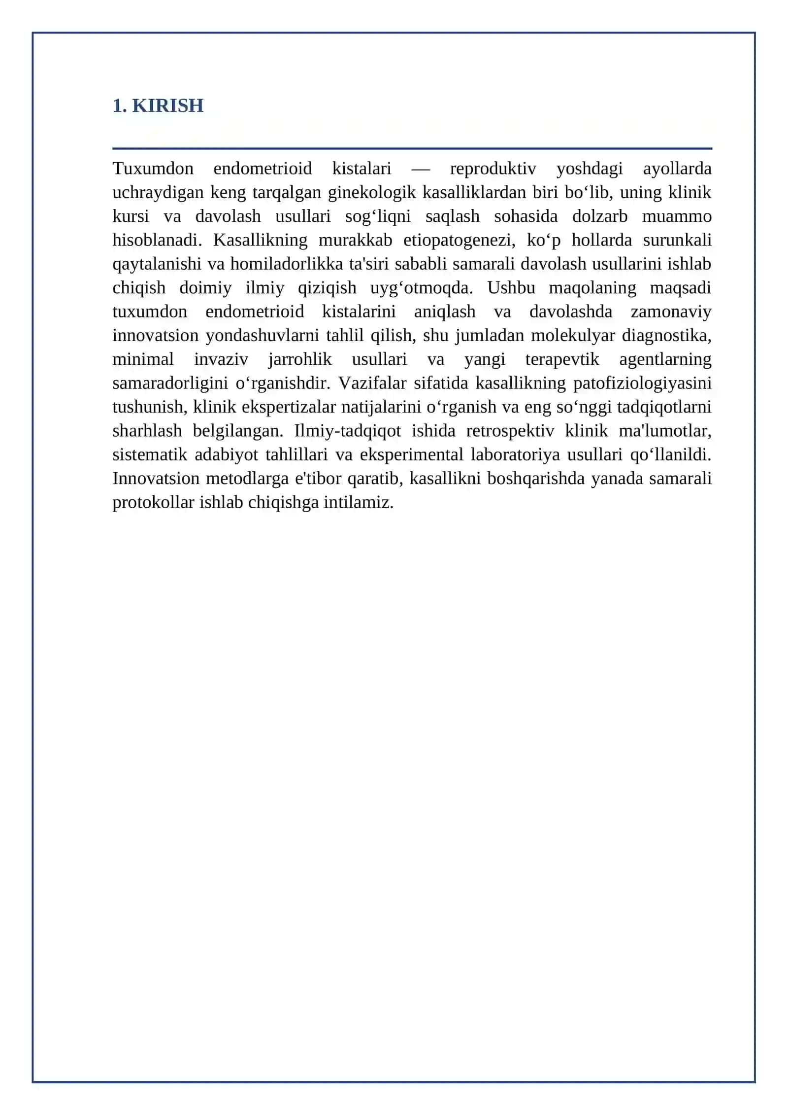 Tuxumdon endometrioid kistalarini davolashning innovatsion usullari 2